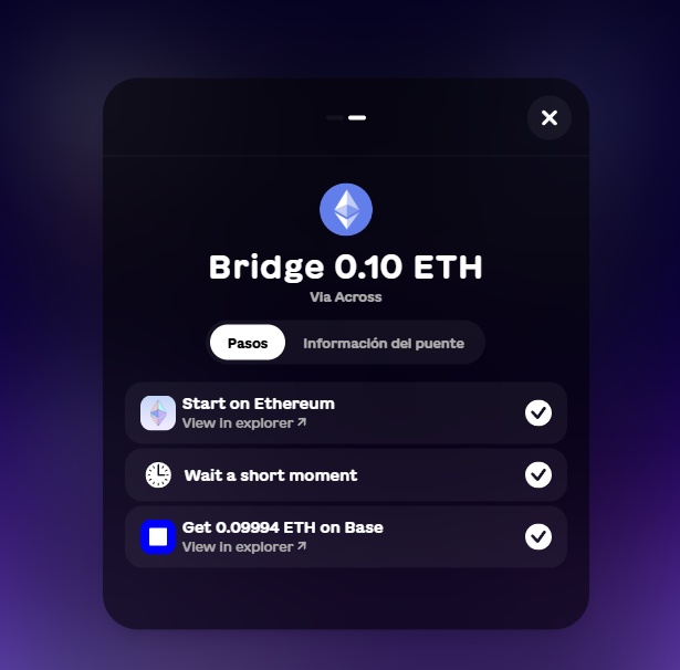 Fondos en ETH depositados en la red Base
