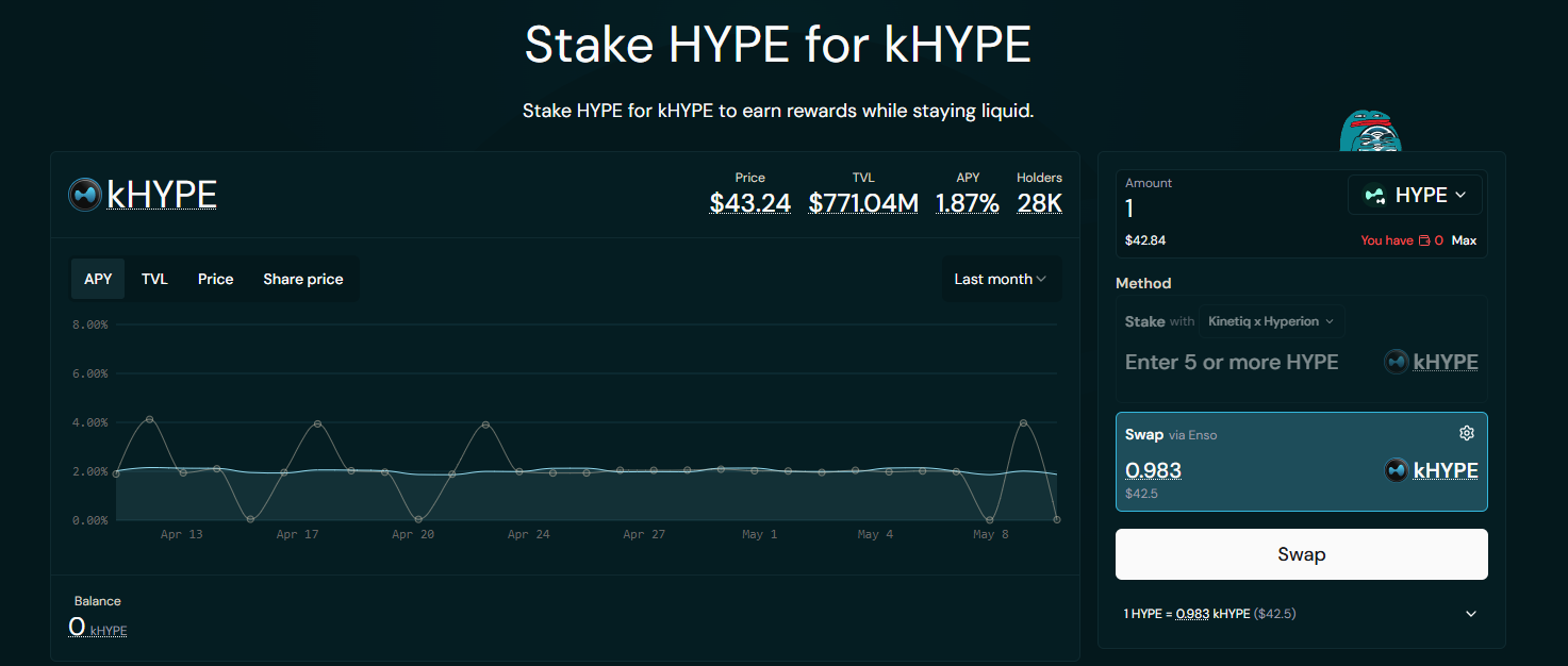 Interfaz de staking en Kinetiq