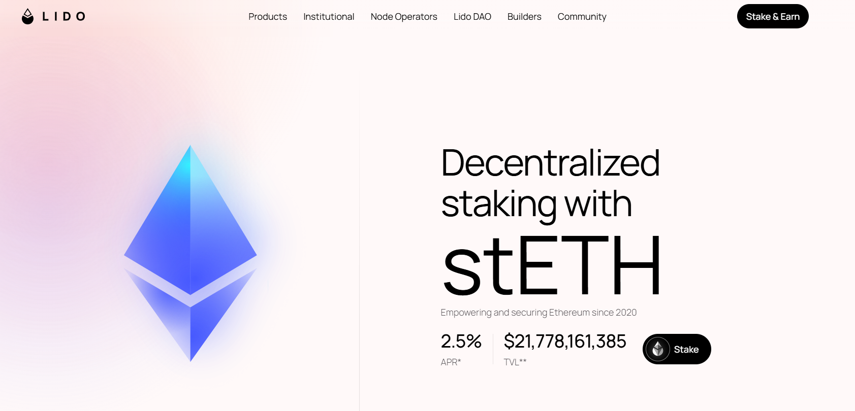 Interfaz de staking en Lido