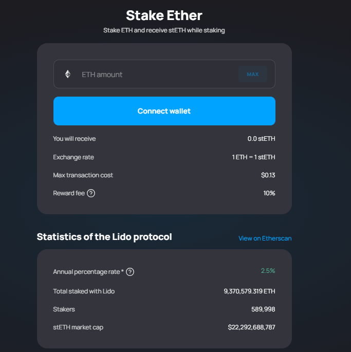 Transacción de staking en Lido