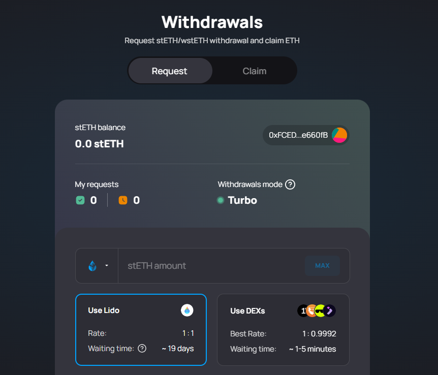Transacción de unstaking en Lido
