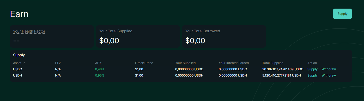 Paso 2: Interfaz de la sección Earn